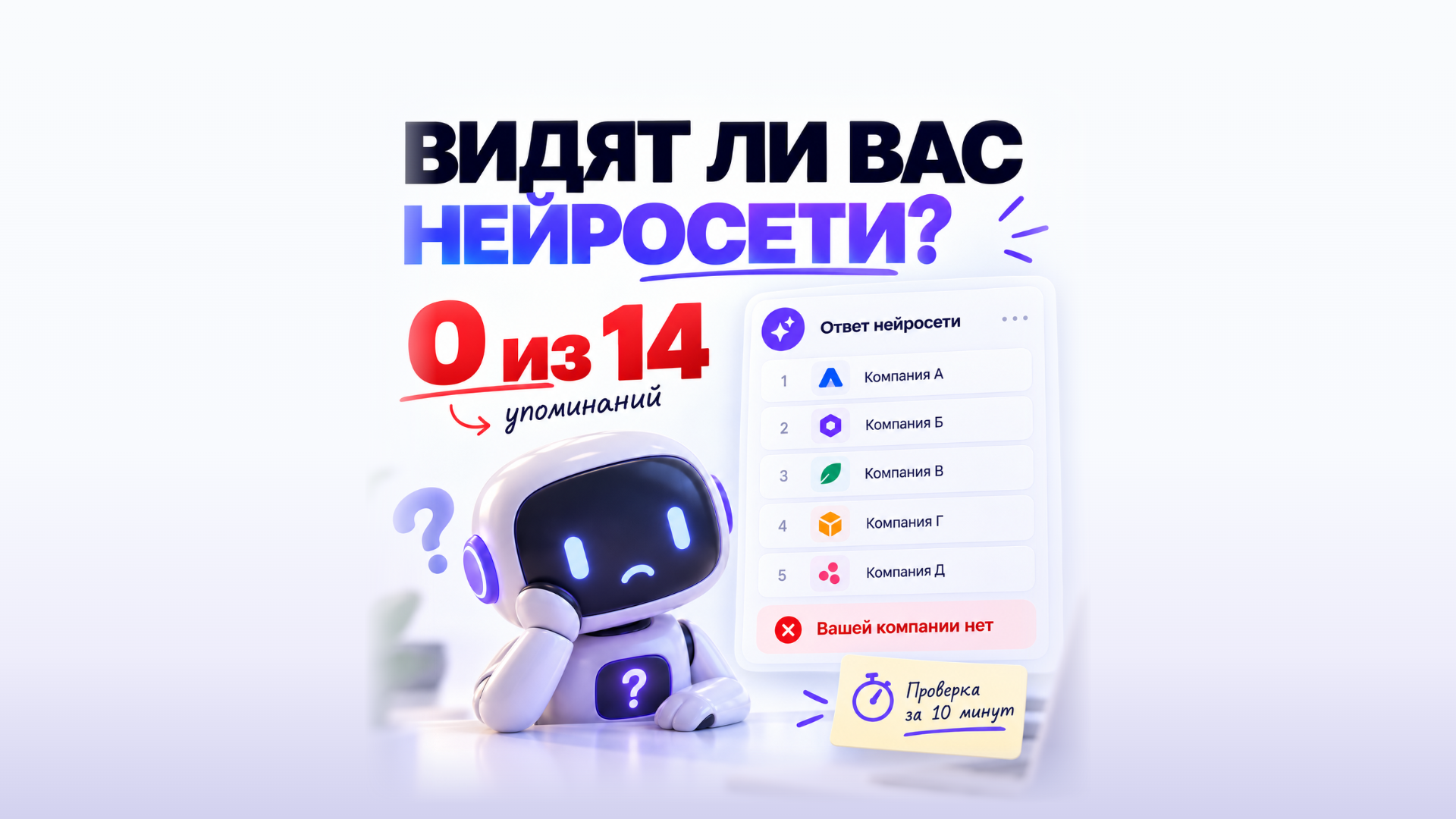 Видят ли вас нейросети? 0 из 14 упоминаний: в ответе нейросети пять компаний, вашей компании нет